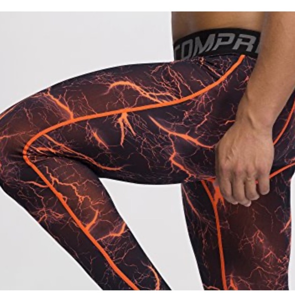 Men's Lightning athletic Joggers/leggings - Black and Orange - Picture 7 of 7